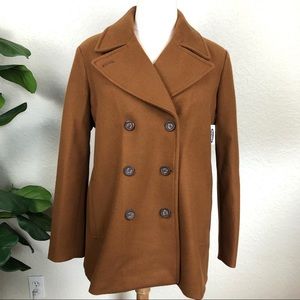 NWOT Caramel Brown Double Breasted Lined Pea Coat